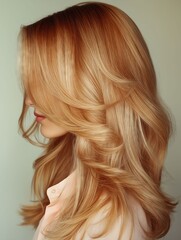Fototapeta premium A woman with long blonde hair is shown from the back