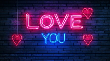 Love You Retro Neon Sign on Trendy Background. AI Generative