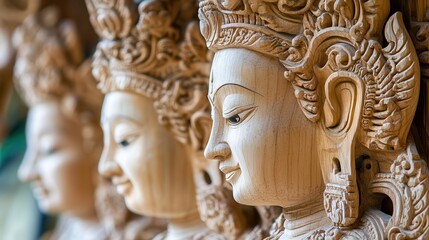 Obraz premium Intricate carvings and symbolic patterns adorn the exquisite wooden doors of a Buddhist temple