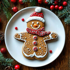 Gingerbread with icing in the shape of a snowman. festive Christmas and New Year food.