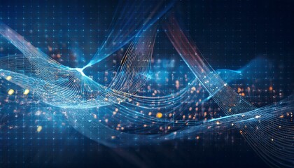 Digital background perfect for tech processes, neural networks, artificial intelligence, data transfer and encryption, digital archives, sound and graphic presentations, science, education, etc