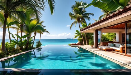 Fototapeta premium Tropical Villa Infinity Pool with Ocean View,