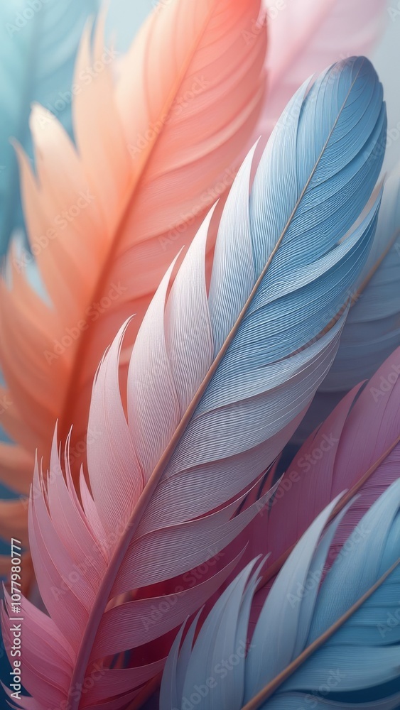 Poster A colorful array of feathers with a blue feather in the middle