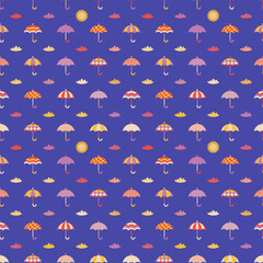 Hand drawn umbrella in the sky seamless pattern. Perfect print for textile, fabric, T-shirt. Geometric illustration for decor and design.