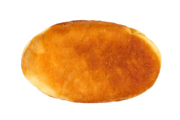 A simple homemade pie isolated on a white background. A close-up of a pie with filling.