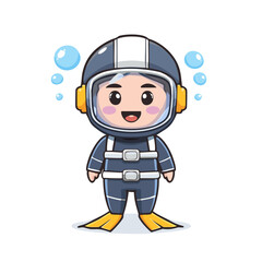 Fototapeta premium Diver Cute Worker Work Job Profession Professional Occupation Cartoon Character 