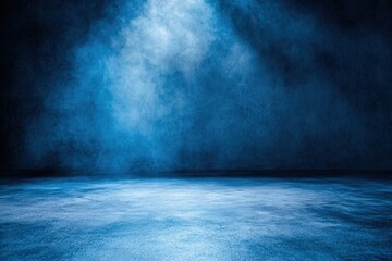 Blue smoke and spotlight on textured dark background.