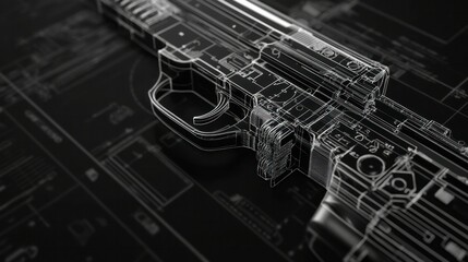 Fototapeta premium Detailed blueprint of a guns magazine, showing the feed lips, spring, and follower, rendered in photorealistic detail