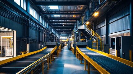 Conveyor Lines. A high-tech recycling center with automated sorting systems