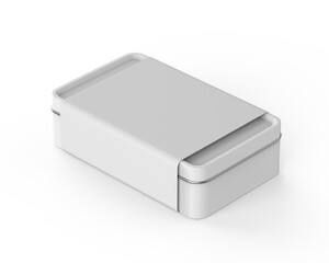 Stainless steel or tin metal shiny silver box container mock up for packaging Design. 3d...