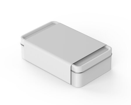 Stainless steel or tin metal shiny silver box container mock up for packaging Design. 3d illustration.