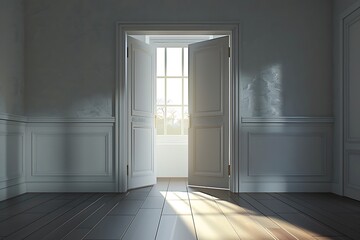 Fototapeta premium Empty room with white walls and wooden floor