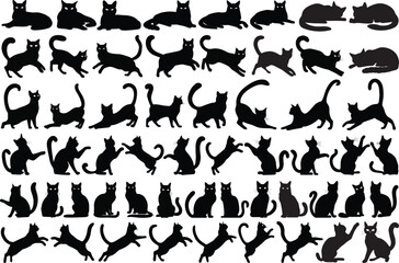 Naklejka premium Black cat silhouettes set vector illustrations