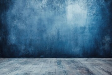 Blue wall and wooden floor background.