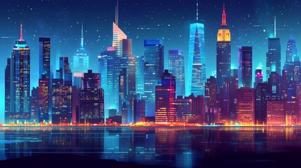 Obraz premium New York City skyline at night with illuminated skyscrapers