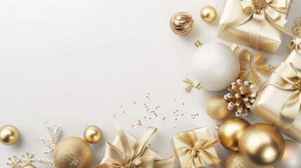 Fototapeta premium Christmas decorations illuminate with gold glittering accents, creating an abstract glow light texture. The shimmering ornaments and festive lights capture the essence of the holiday season, blending 