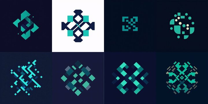 A sleek, minimalistic logo showcasing a pixelated byte design created from interlinked geometric shapes in navy and teal on a clean background.
