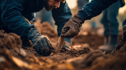 Excavation Work in Action at Archaeological Site
