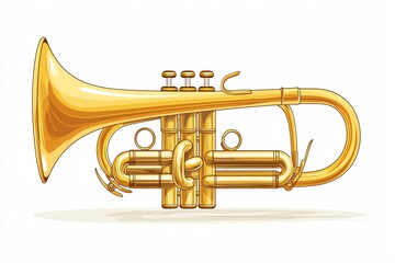 Fototapeta premium Brass cornet illustration showcasing a detailed front view, isolated on a white background for graphic applications.