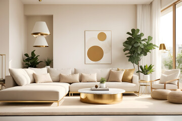 Fototapeta premium Hyper realistic and creative image for modern interior room design with warm and white background