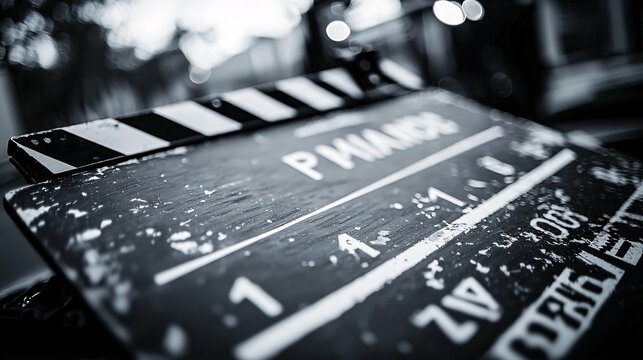 Classic black and white film clapperboard isolated on a white background, highlighting a quintessential feature of film production.