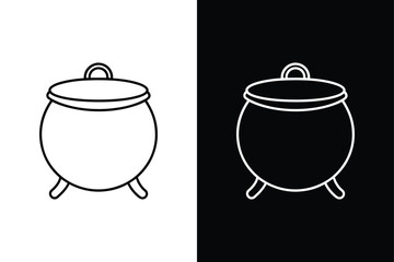 Decorative Witch Cauldron Icon. Magic Potion Line Vector