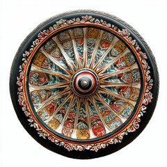 Fototapeta premium Ornate painted wheel with floral design.