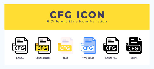 Cfg file icon set with different styles. Vector illustration.