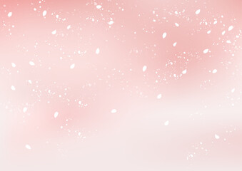 ピンクのグラデーション背景に舞い散る桜吹雪のベクターイラスト　A4サイズ横