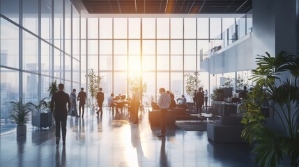 A group of people are walking through a large
