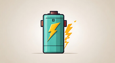 &ldquo;2D Flat Icon of a Battery with Charging Symbol&rdquo; &ndash; A Minimalistic Flat Design Illustration of a Battery with a Lightning Bolt, Representing Energy and Power, on a White Background