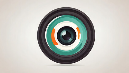 &ldquo;2D Flat Icon of a Camera Lens with Shutter Effect&rdquo; &ndash; A Minimalistic Flat Design Illustration Representing Photography and Video Capture, on a White Background