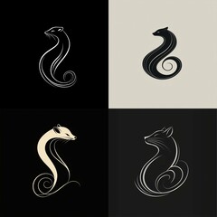 A contemporary logo collection highlighting a stylized mink with graceful curves and smooth lines in a minimalist aesthetic.