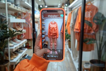 user selecting clothing in a virtual fitting room using an app