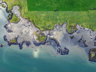 Top down view of volcanic foreshore on the Manukau Harbour, Auckland, New Zealand