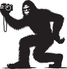 Fototapeta premium Bigfoot silhouette holding a camera trying to take a selfie