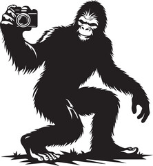 Fototapeta premium Bigfoot silhouette holding a camera trying to take a selfie