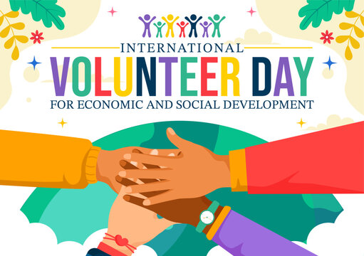International Volunteer Day for Economic and Social Development Vector Illustration on December 5, featuring Helping Hands in a Flat Background