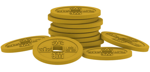 Stack of Traditional Chinese Gold Coins with Characters