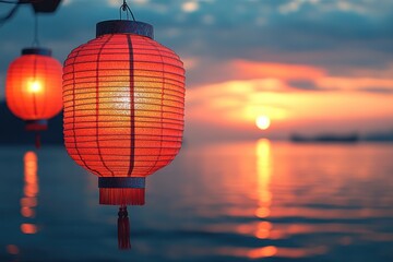 Obraz premium Red Lanterns at Sunset