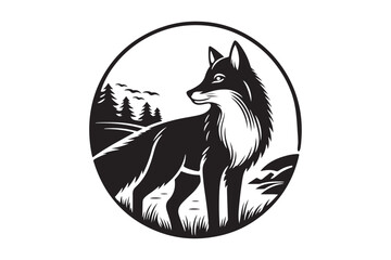 Fox black vector silhouette with white background