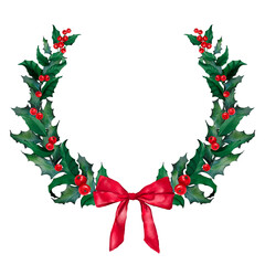 christmas wreath with holly berries