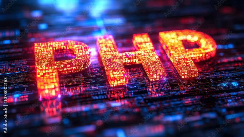 Fototapete Dynamic PHP Illustration with Binary Code Streams and Web Elements