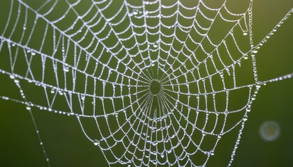 close-up of dew on a spiderweb, intricate and delicate