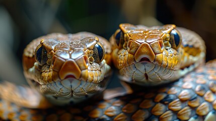 Fototapeta premium Close-Up of Two Venomous Snakes with Intense Eyes