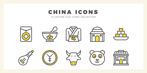 10 China Two Color icon pack. vector illustration.
