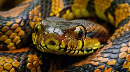 Fototapeta premium Close Up of a Snake's Head with Yellow and Black Scales
