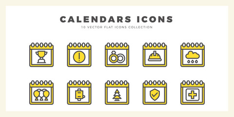 10 Calendars Two Color icon pack. vector illustration.