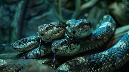 Fototapeta premium Close-up of a Snake with its Tongue Out: A Detailed Look at Reptile Scales and Patterns