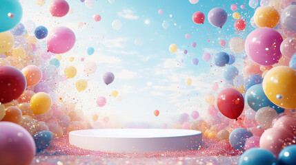 Pastel Balloons & Confetti Celebration.